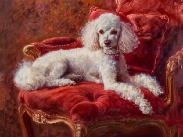 White Poodle Red Chair AI Resources