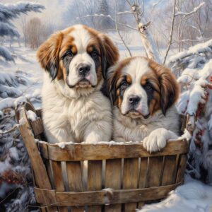St. Bernard Puppies in a Basket - AI References