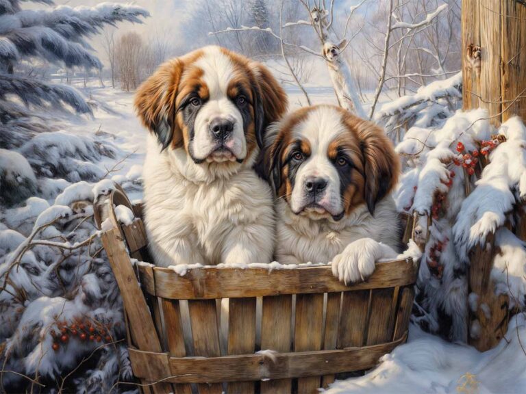 St. Bernard Puppies in a Basket – AI References